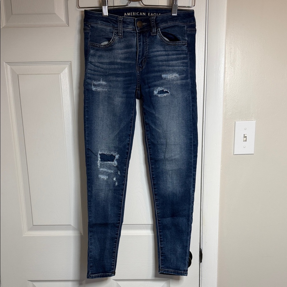 American Eagle Outfitters Distressed Dark Blue Skinny Jeans